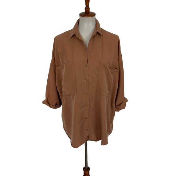 Dress Forum Rust Brown Oversized Button Down Long Sleeve Shirt Small - Picture 1 of 5